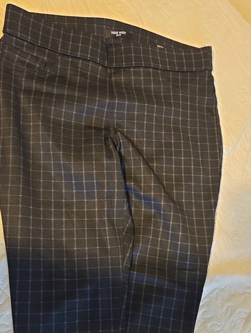 Nine West Men's Charcoal Gray Windowpane Dress Pants